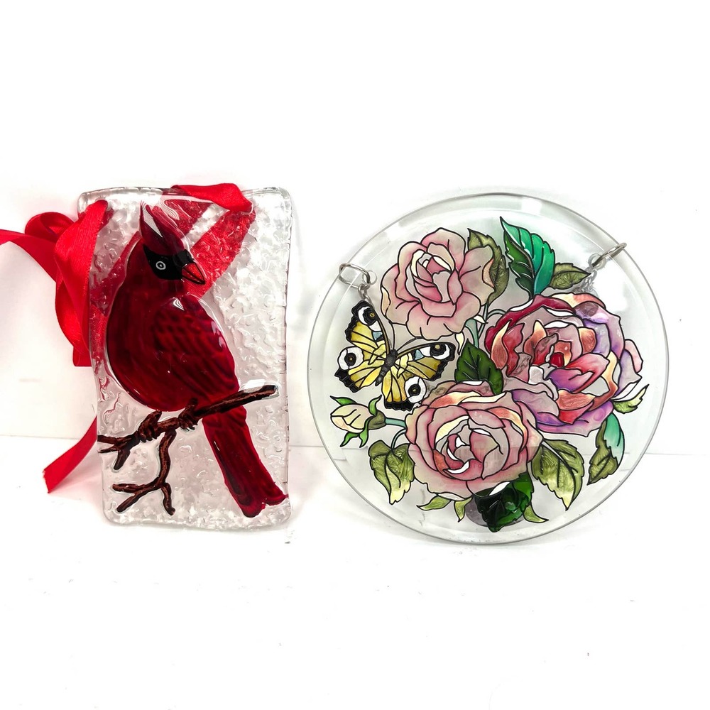 Amia Rose Beveled Suncatcher And Red Robin Suncatcher